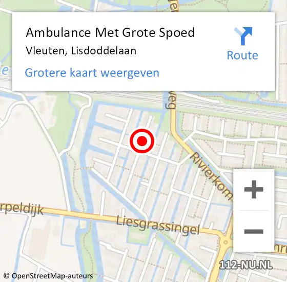 Locatie op kaart van de 112 melding: Ambulance Met Grote Spoed Naar Vleuten, Lisdoddelaan op 26 april 2017 18:45