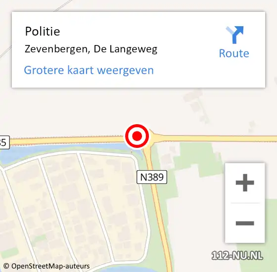 Locatie op kaart van de 112 melding: Politie Zevenbergen, De Langeweg op 26 april 2017 18:59