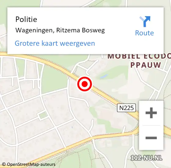 Locatie op kaart van de 112 melding: Politie Wageningen, Ritzema Bosweg op 18 januari 2014 13:36