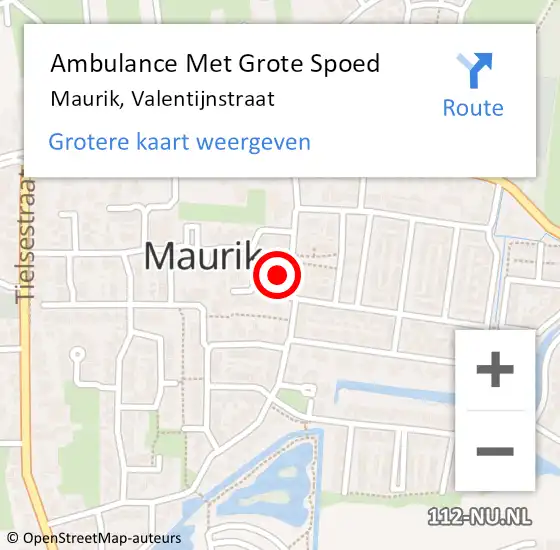 Locatie op kaart van de 112 melding: Ambulance Met Grote Spoed Naar Maurik, Valentijnstraat op 26 april 2017 21:20