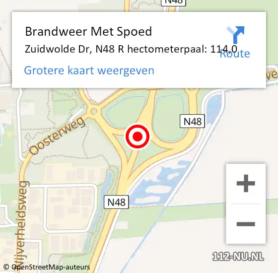 Locatie op kaart van de 112 melding: Brandweer Met Spoed Naar Zuidwolde Dr, N48 R hectometerpaal: 114,0 op 26 april 2017 21:22