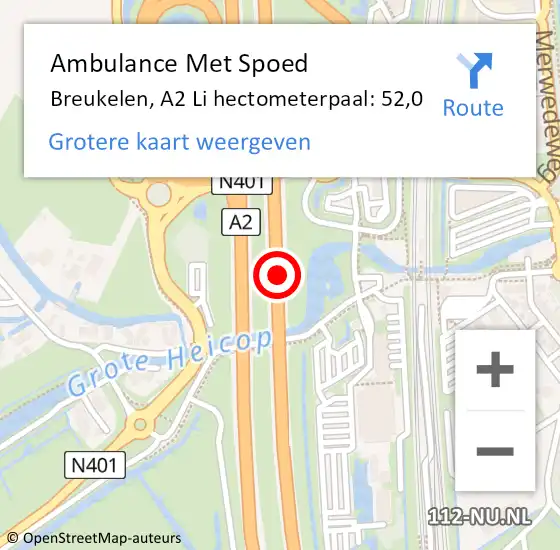 Locatie op kaart van de 112 melding: Ambulance Met Spoed Naar Breukelen, A2 R hectometerpaal: 47,9 op 26 april 2017 23:30