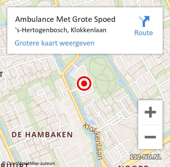 Locatie op kaart van de 112 melding: Ambulance Met Grote Spoed Naar 's-Hertogenbosch, Klokkenlaan op 27 april 2017 00:08