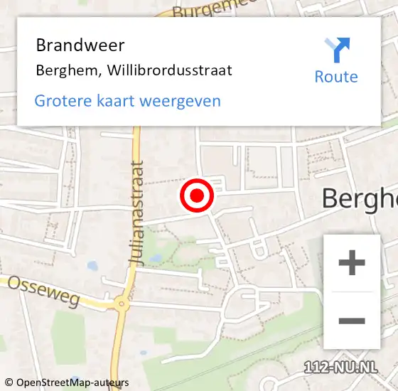 Locatie op kaart van de 112 melding: Brandweer Berghem, Willibrordusstraat op 27 april 2017 00:30