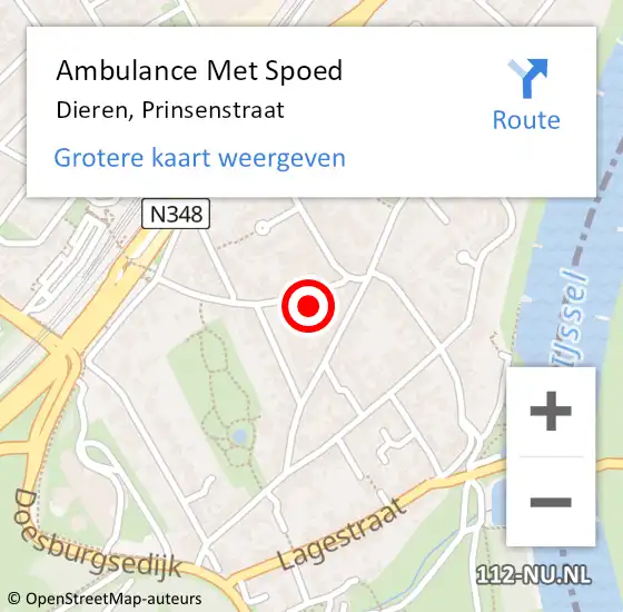 Locatie op kaart van de 112 melding: Ambulance Met Spoed Naar Dieren, Prinsenstraat op 27 april 2017 01:26
