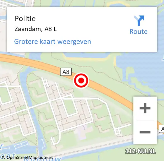 Locatie op kaart van de 112 melding: Politie Zaandam, A8 R op 27 april 2017 05:08