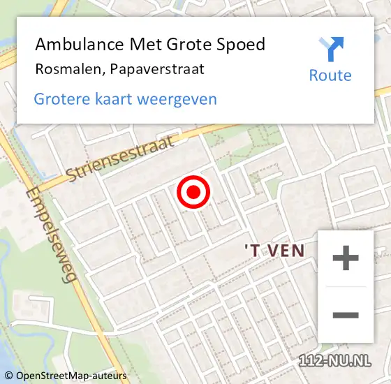 Locatie op kaart van de 112 melding: Ambulance Met Grote Spoed Naar Rosmalen, Papaverstraat op 27 april 2017 07:04