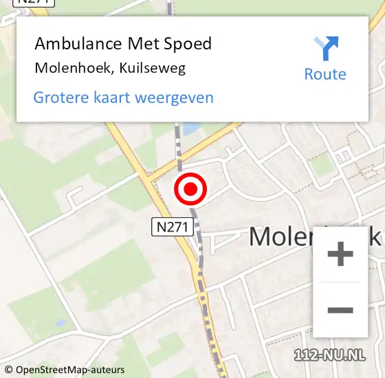 Locatie op kaart van de 112 melding: Ambulance Met Spoed Naar Molenhoek, Kuilseweg op 27 april 2017 07:37