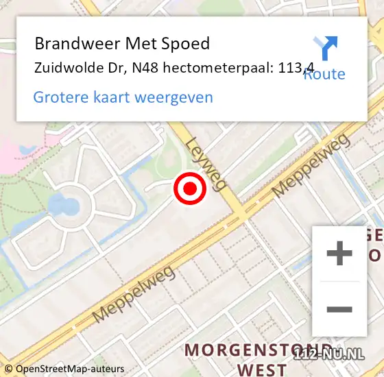 Locatie op kaart van de 112 melding: Brandweer Met Spoed Naar Zuidwolde Dr, N48 hectometerpaal: 113,4 op 27 april 2017 10:51