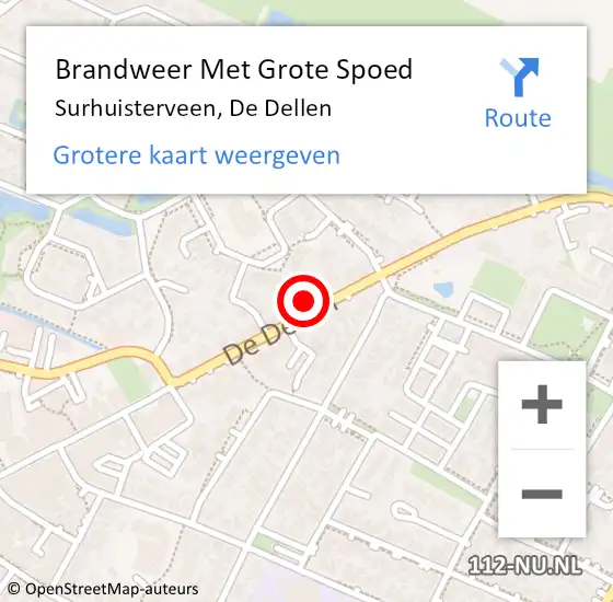 Locatie op kaart van de 112 melding: Brandweer Met Grote Spoed Naar Surhuisterveen, De Dellen op 27 april 2017 13:43