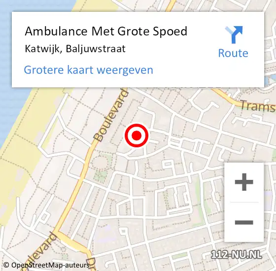 Locatie op kaart van de 112 melding: Ambulance Met Grote Spoed Naar Katwijk, Baljuwstraat op 27 april 2017 14:25