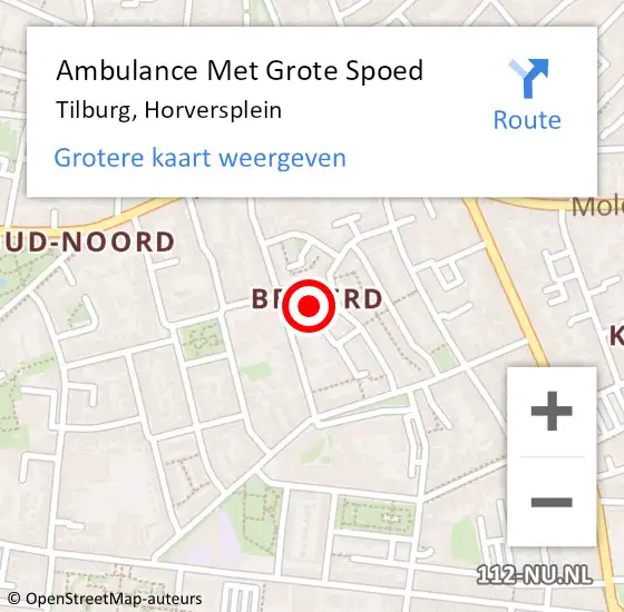 Locatie op kaart van de 112 melding: Ambulance Met Grote Spoed Naar Tilburg, Horversplein op 27 april 2017 19:50