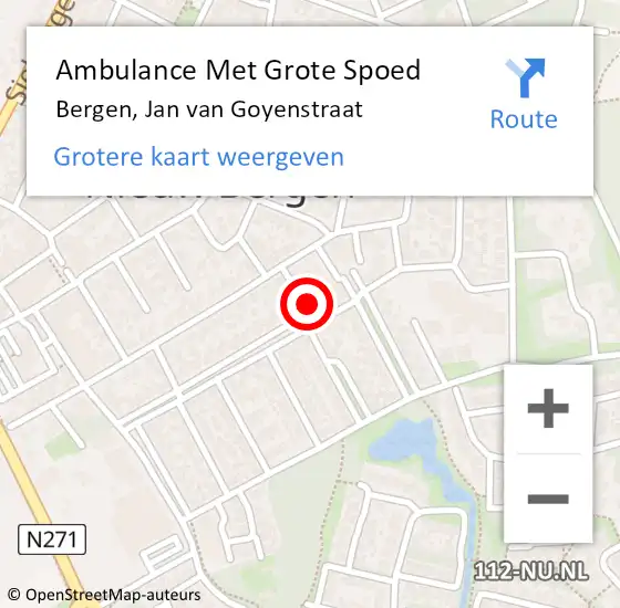 Locatie op kaart van de 112 melding: Ambulance Met Grote Spoed Naar Bergen, Jan van Goyenstraat op 27 april 2017 20:26