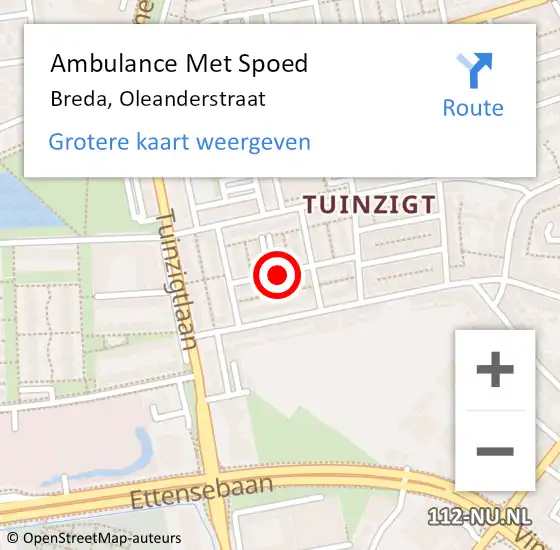 Locatie op kaart van de 112 melding: Ambulance Met Spoed Naar Breda, Oleanderstraat op 27 april 2017 21:38