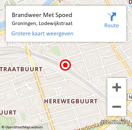 Locatie op kaart van de 112 melding: Brandweer Met Spoed Naar Groningen, Lodewijkstraat op 27 april 2017 21:56