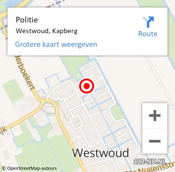 Locatie op kaart van de 112 melding: Politie Westwoud, Kapberg op 27 april 2017 22:47