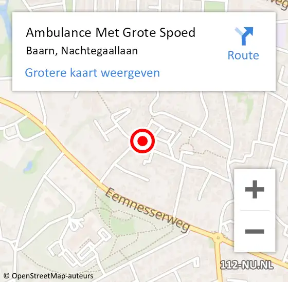 Locatie op kaart van de 112 melding: Ambulance Met Grote Spoed Naar Baarn, Nachtegaallaan op 27 april 2017 23:18