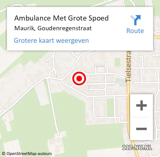 Locatie op kaart van de 112 melding: Ambulance Met Grote Spoed Naar Maurik, Goudenregenstraat op 27 april 2017 23:39