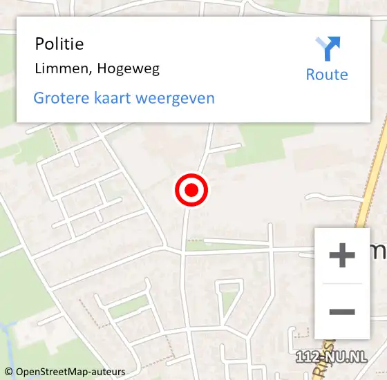 Locatie op kaart van de 112 melding: Politie Limmen, Hogeweg op 27 april 2017 23:52
