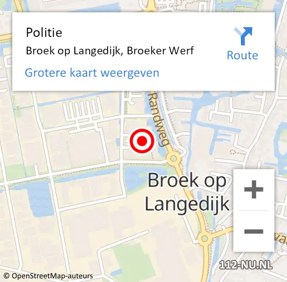 Locatie op kaart van de 112 melding: Politie Broek op Langedijk, Broeker Werf op 28 april 2017 00:23