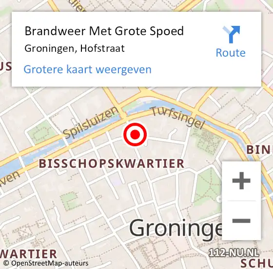 Locatie op kaart van de 112 melding: Brandweer Met Grote Spoed Naar Groningen, Hofstraat op 28 april 2017 01:31