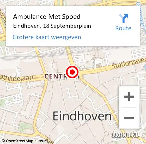 Locatie op kaart van de 112 melding: Ambulance Met Spoed Naar Eindhoven, 18 Septemberplein op 28 april 2017 02:15