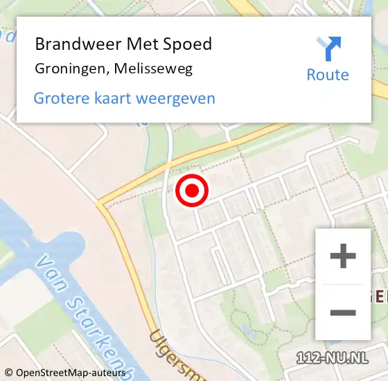 Locatie op kaart van de 112 melding: Brandweer Met Spoed Naar Groningen, Melisseweg op 28 april 2017 03:04