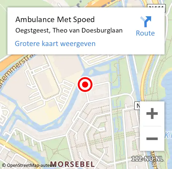 Locatie op kaart van de 112 melding: Ambulance Met Spoed Naar Oegstgeest, Theo van Doesburglaan op 28 april 2017 04:02