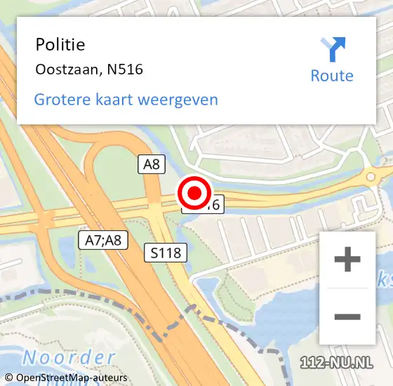 Locatie op kaart van de 112 melding: Politie Oostzaan, N516 op 28 april 2017 06:39