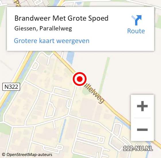 Locatie op kaart van de 112 melding: Brandweer Met Grote Spoed Naar Giessen, Parallelweg op 28 april 2017 14:10