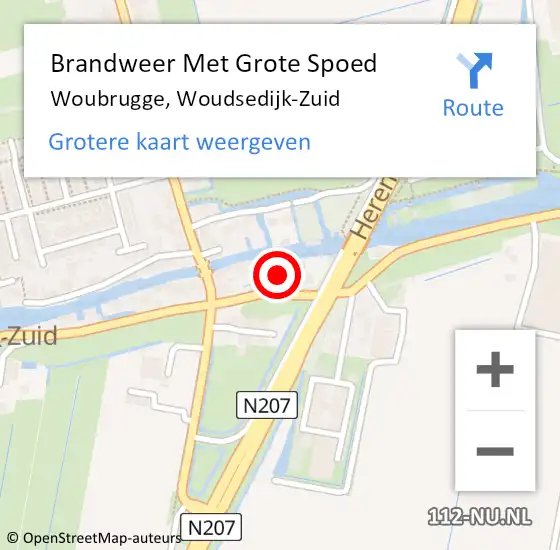 Locatie op kaart van de 112 melding: Brandweer Met Grote Spoed Naar Woubrugge, Woudsedijk-Zuid op 28 april 2017 14:57