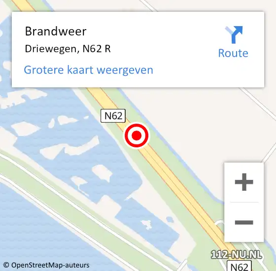 Locatie op kaart van de 112 melding: Brandweer Driewegen, N62 R op 28 april 2017 15:46