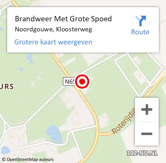 Locatie op kaart van de 112 melding: Brandweer Met Grote Spoed Naar Noordgouwe, Kloosterweg op 28 april 2017 16:07