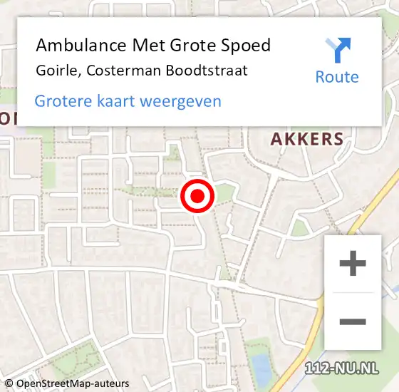 Locatie op kaart van de 112 melding: Ambulance Met Grote Spoed Naar Goirle, Costerman Boodtstraat op 28 april 2017 16:11