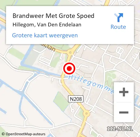 Locatie op kaart van de 112 melding: Brandweer Met Grote Spoed Naar Hillegom, Van Den Endelaan op 28 april 2017 16:33