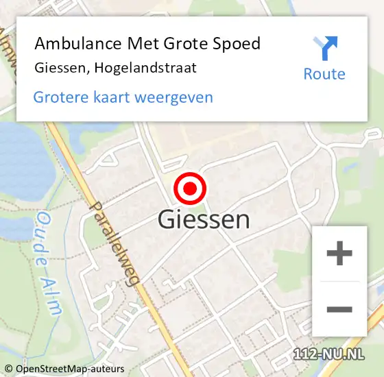 Locatie op kaart van de 112 melding: Ambulance Met Grote Spoed Naar Giessen, Hogelandstraat op 28 april 2017 17:12