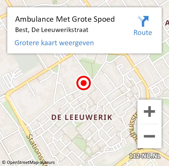 Locatie op kaart van de 112 melding: Ambulance Met Grote Spoed Naar Best, De Leeuwerikstraat op 29 april 2017 03:16