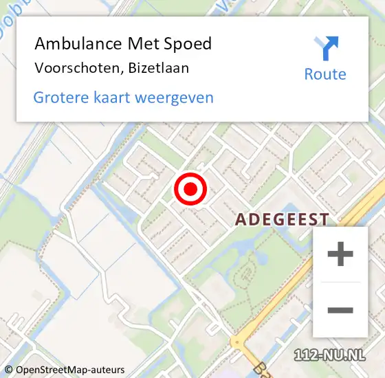 Locatie op kaart van de 112 melding: Ambulance Met Spoed Naar Voorschoten, Bizetlaan op 29 april 2017 10:35