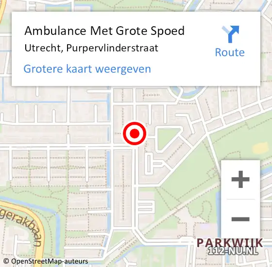 Locatie op kaart van de 112 melding: Ambulance Met Grote Spoed Naar Utrecht, Purpervlinderstraat op 29 april 2017 12:58