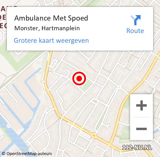 Locatie op kaart van de 112 melding: Ambulance Met Spoed Naar Monster, Hartmanplein op 29 april 2017 15:07