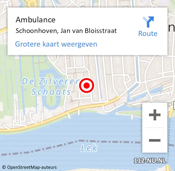 Locatie op kaart van de 112 melding: Ambulance Schoonhoven, Jan van Bloisstraat op 29 april 2017 15:58