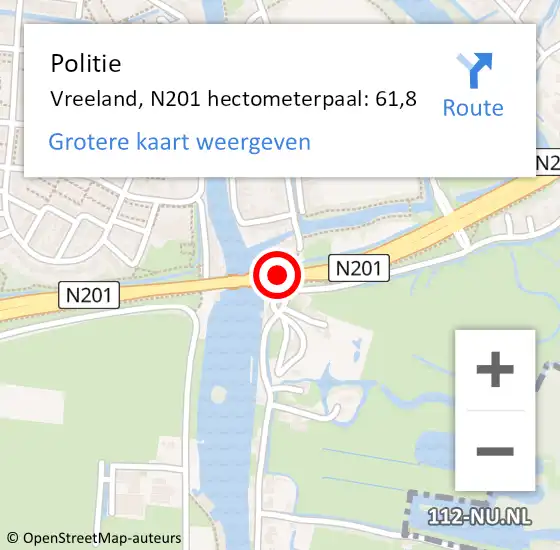 Locatie op kaart van de 112 melding: Politie Vreeland, N201 hectometerpaal: 61,8 op 29 april 2017 16:00