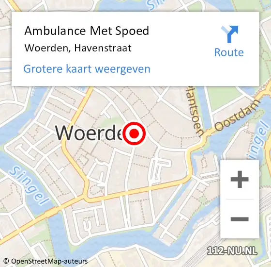 Locatie op kaart van de 112 melding: Ambulance Met Spoed Naar Woerden, Havenstraat op 29 april 2017 17:52