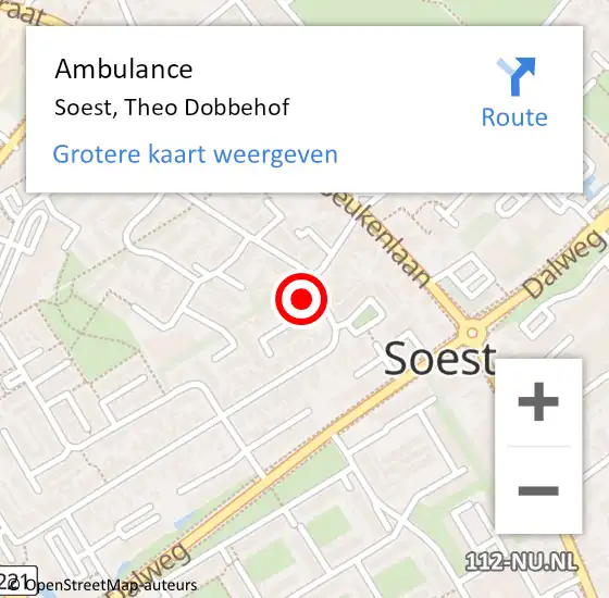 Locatie op kaart van de 112 melding: Ambulance Soest, Theo Dobbehof op 29 april 2017 18:21