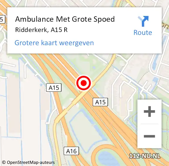 Locatie op kaart van de 112 melding: Ambulance Met Grote Spoed Naar Ridderkerk, A15 L hectometerpaal: 72,0 op 29 april 2017 20:10