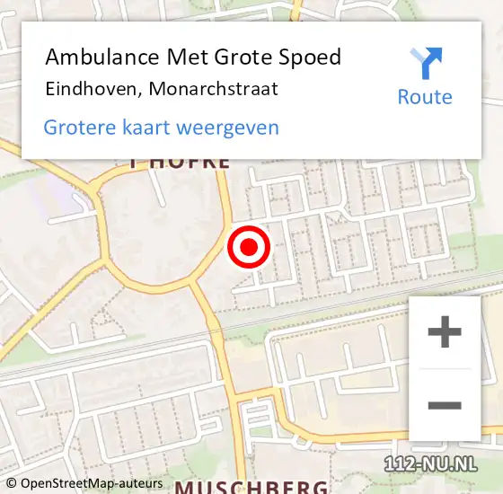 Locatie op kaart van de 112 melding: Ambulance Met Grote Spoed Naar Eindhoven, Monarchstraat op 29 april 2017 21:36