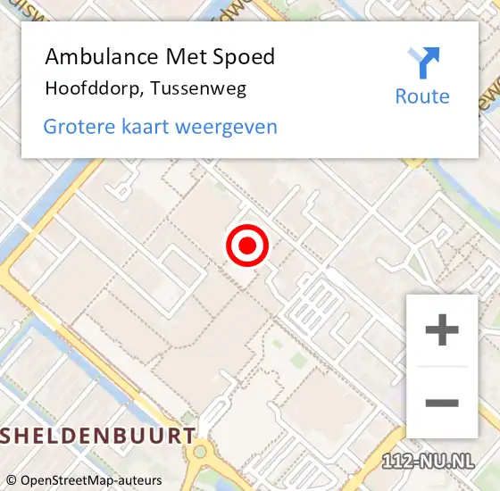 Locatie op kaart van de 112 melding: Ambulance Met Spoed Naar Hoofddorp, Tussenweg op 29 april 2017 23:22