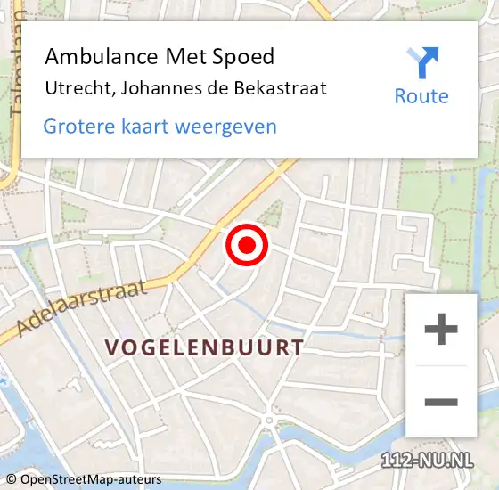 Locatie op kaart van de 112 melding: Ambulance Met Spoed Naar Utrecht, Johannes de Bekastraat op 29 april 2017 23:29