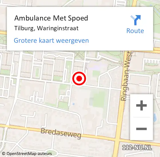 Locatie op kaart van de 112 melding: Ambulance Met Spoed Naar Tilburg, Waringinstraat op 29 april 2017 23:47