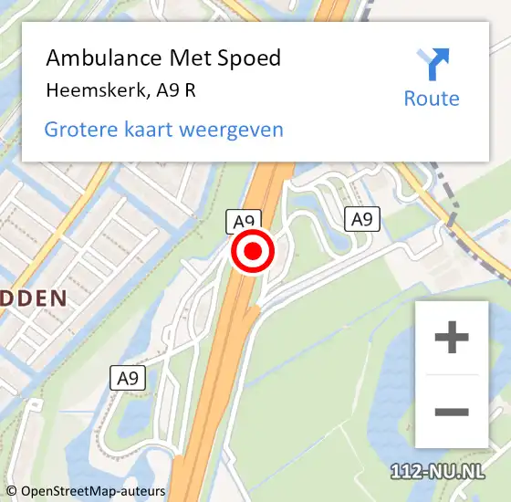 Locatie op kaart van de 112 melding: Ambulance Met Spoed Naar Heemskerk, A9 R op 30 april 2017 00:01